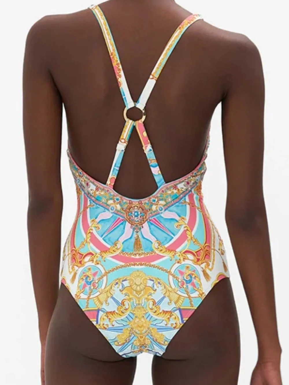 Nwt Camilla Sail Away With Me Plunge One-Piece Swimsuit with V-Ring Detail